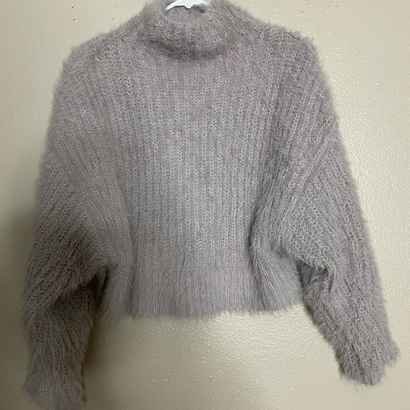 Express Fuzzy Chenille lilac Mock Neck Sweater - Picture 2 of 11